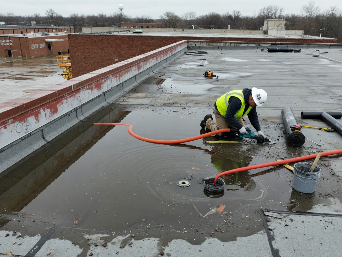 Flat Roof Ponding Water & Drainage Repair in Cedar Rapids